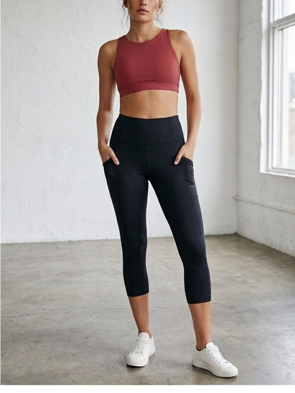Avia High Waist Capri Tights Black Activewear Leggings Pockets NWT Size S